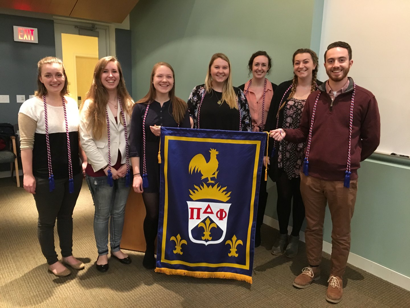 Maggie, Callista, Katherine, Juliet, Anna, Mallory, and Trevis at Pi Delta Phi Inductions