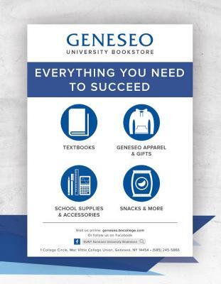 The Geneseo University Bookstore has everything you need to succeed; textbooks, apparel, supplies, and more.