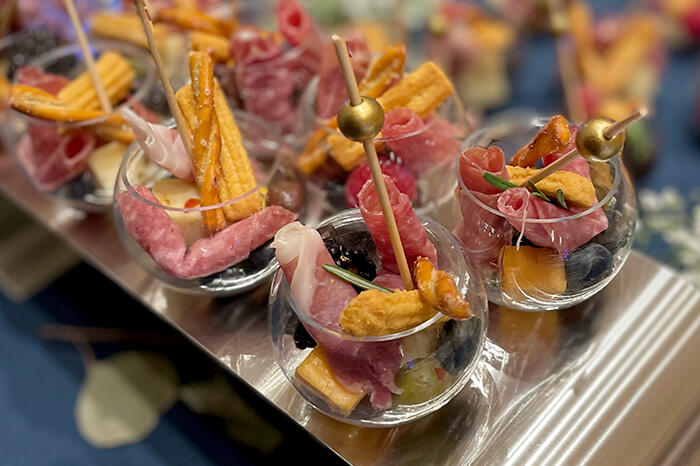 Charcuterie hors d'oeuvres on display.