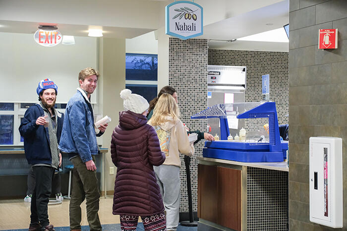 Students waiting in line at Nabali, the kosher-style station at Letchworth Dining Complex.