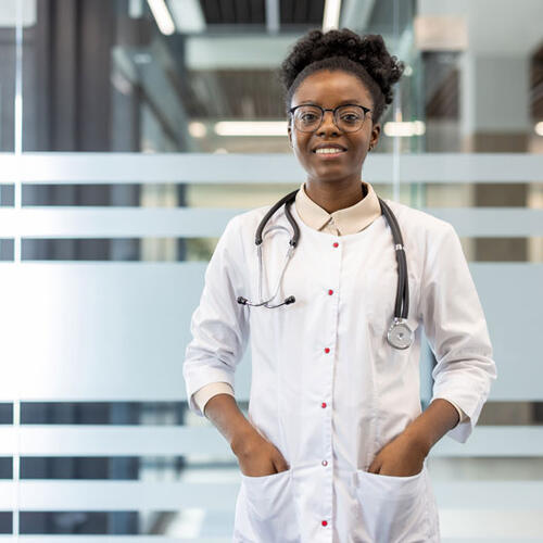 female medical student in lab coat