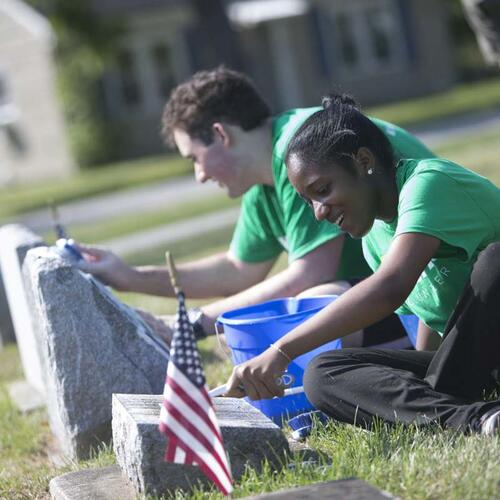 washing gravestones