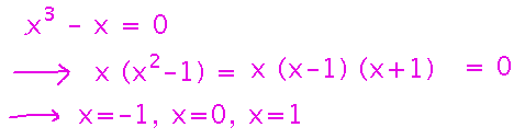 x cubed minus x is 0 when x is minus 1, 0, or 1