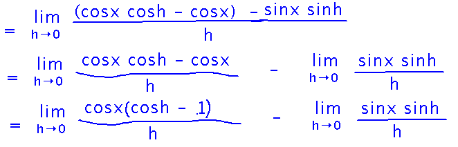 Limit becomes limit of product of cosines minus limit of product of sines
