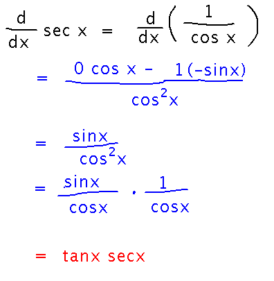 Apply quotient rule to 1 over cosine x to get sine x over cosine x times 1 over cosine x