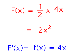 Derivative of 2 x squared is 4 x which is little f of x for this integral