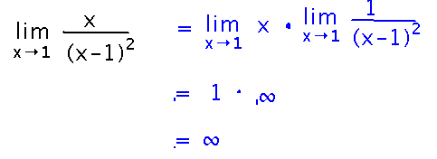 Factor x over x minus 1 squared into x and 1 over x minus 1 squared, the limit of the latter is infinity