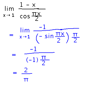 Find limit of 1 minus x over cosine pi x over 2 by differentiating numerator and denominator