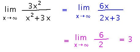 Find limit of 3 x squared over x squared plus 3 x by using L'Hospital twice