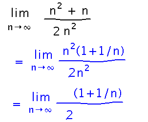 Limit becomes limit of 1 plus 1 over n all over 2