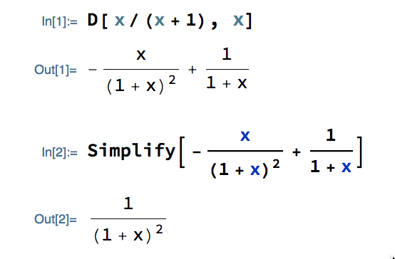 Use Simplify to make a result from D more recognizable