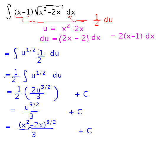 x minus 1 and d x become 1 half du in substitution