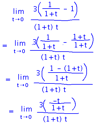 1/(1+t) - 1 becomes -t/(1+t)