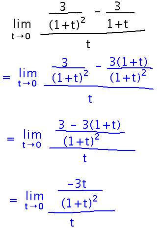 3/(1+t)^2 - 3/(1+t) becomes -3t/(1+t)^2