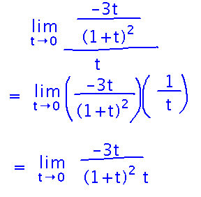 -3t/(1+t)^2 times 1/t becomes -3t / t(1+t)^2