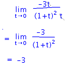 Limit as t goes to 0 of -3t / t(1+t)^2 is -3