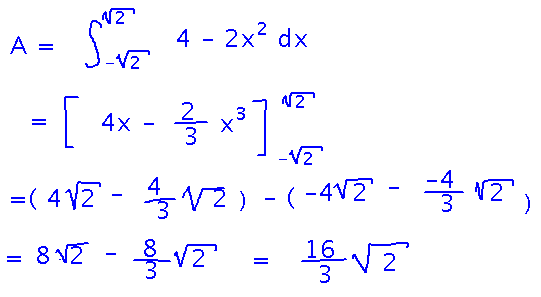 Integrate 4 minus 2 x squared from minus root 2 to plus root 2