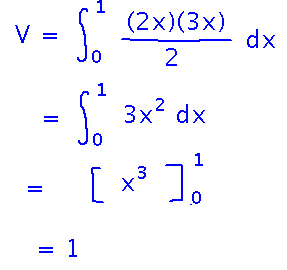 Integrate 3 x squared from 0 to 1 to get 1
