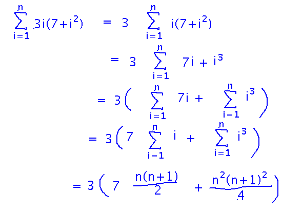 Finding a closed form for the sum from 1 to n of 3i times the quantity 7 plus i squared