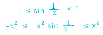sin(1/x) is between -1 and 1, so x^2 sin(1/x) is between -x^2 and x^2