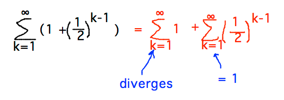 Sum ( 1 + (1/2)^k ) is sum of a diverging series + 1, so diverges