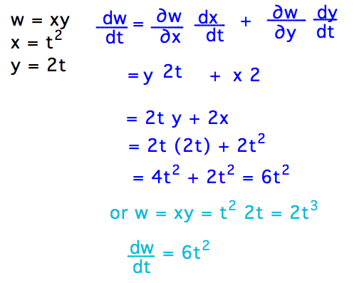 dw/dt = dw/dx dx/dt + dw/dy dy/dt = 6t^2