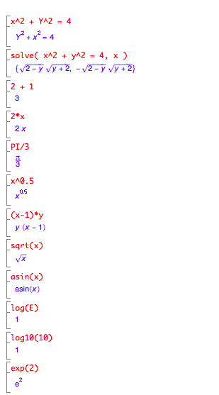 Simple mathematical expressions in muPad