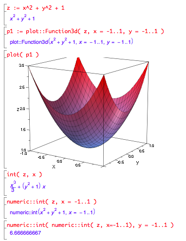 Paraboloid and integral via double numeric::int