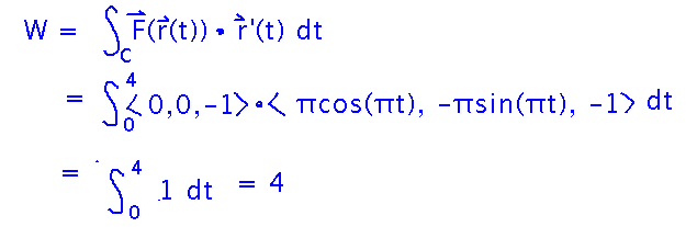 Integral of (0,0,-1) dot r-prime evaluates to 4