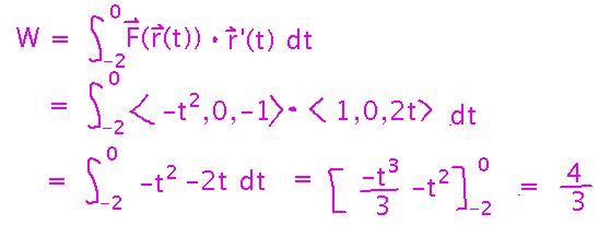 Integral of F dot r-prime simplifies to 4/3