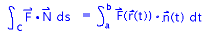 Integral over C of F dot N equals integral from t=a to t=b of F(r(t)) dot n(t)