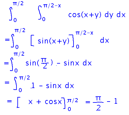 Substitute pi/2-x for y in integral wrt y