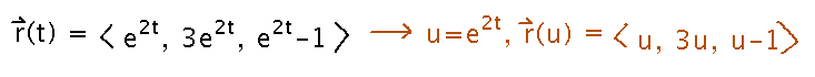 Setting u = e^(2t) makes r(u) = ( u, 3u, u-1 )