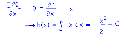 Derivative of stream function is derivative of h, which must  equal -x, so h equals -x^2/2 + C