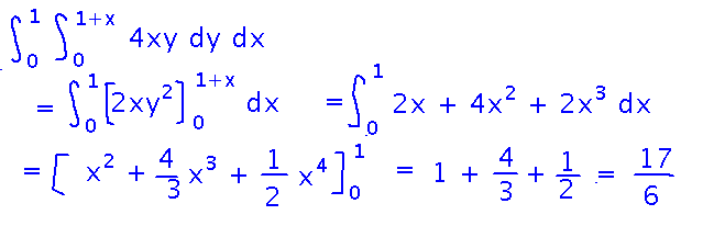 Integral over trapezoid of 4xy is 17/6