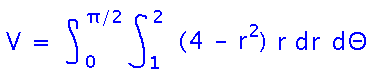 Integral from 0 to pi/2 of integral from 1 to 2 of r times 4 - r^2