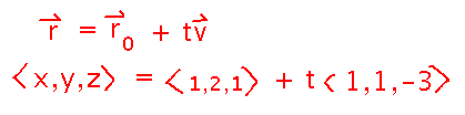 Vector (x,y,z) = (1,2,1) + t(1,1,-3)