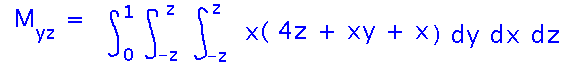 Triple integral from 0 to 1, -z to z, and -z to z of x times density