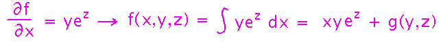 Integrating x component of field yields xye^z + g(y,z)