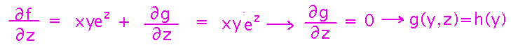 Derivative of f wrt z equals z component of field, so g(y,z) is only h(y)