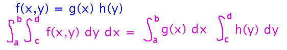 Integral of f(x,y) equals integral of g(x) h(y) equals product of integrals of g and h