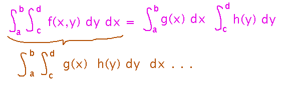 Integral of g(x) h(y) is integral over x values of integral over y values of g(x) h(y)