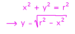 x^2+y^2 = r^2 implies y = sqrt(r^2-x^2)