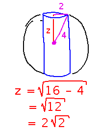 Sphere with cylinder bored down axis, triangle from center of cylinder to edge to center of sphere