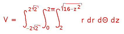 Integral over z, theta, and r ranges of r dr d theta dz