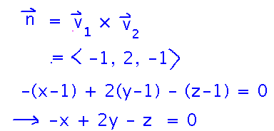 Cross product of lines' direction vectors is plane's normal; any point on the lines is (x0,y0,z0)