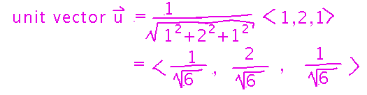 Unit vector u = 1/sqrt(1^2+2^2+1^2) (1,2,1)