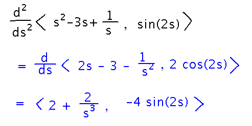 Components of a vector differentiated twice