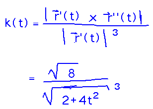 k(t) = sqrt(8) / (2+4t)^(3/2)