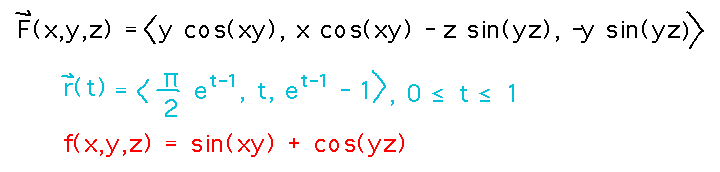 Potential function is f(x,y,z) = sin(xy) + cos(yz)